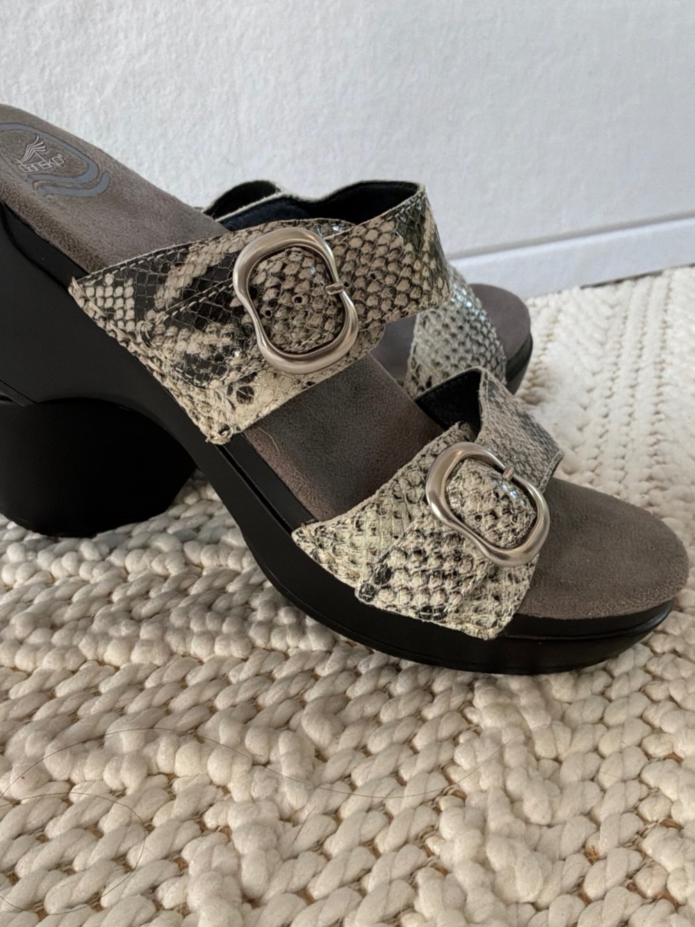 Dansko Sophie Wedge Slide Buckle Sandals Snake/Reptile Print 39 (8-8.5) NWOT